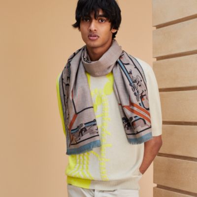 HERMES エルメス スーパーHレザーパッチスカーフメンズマフラー